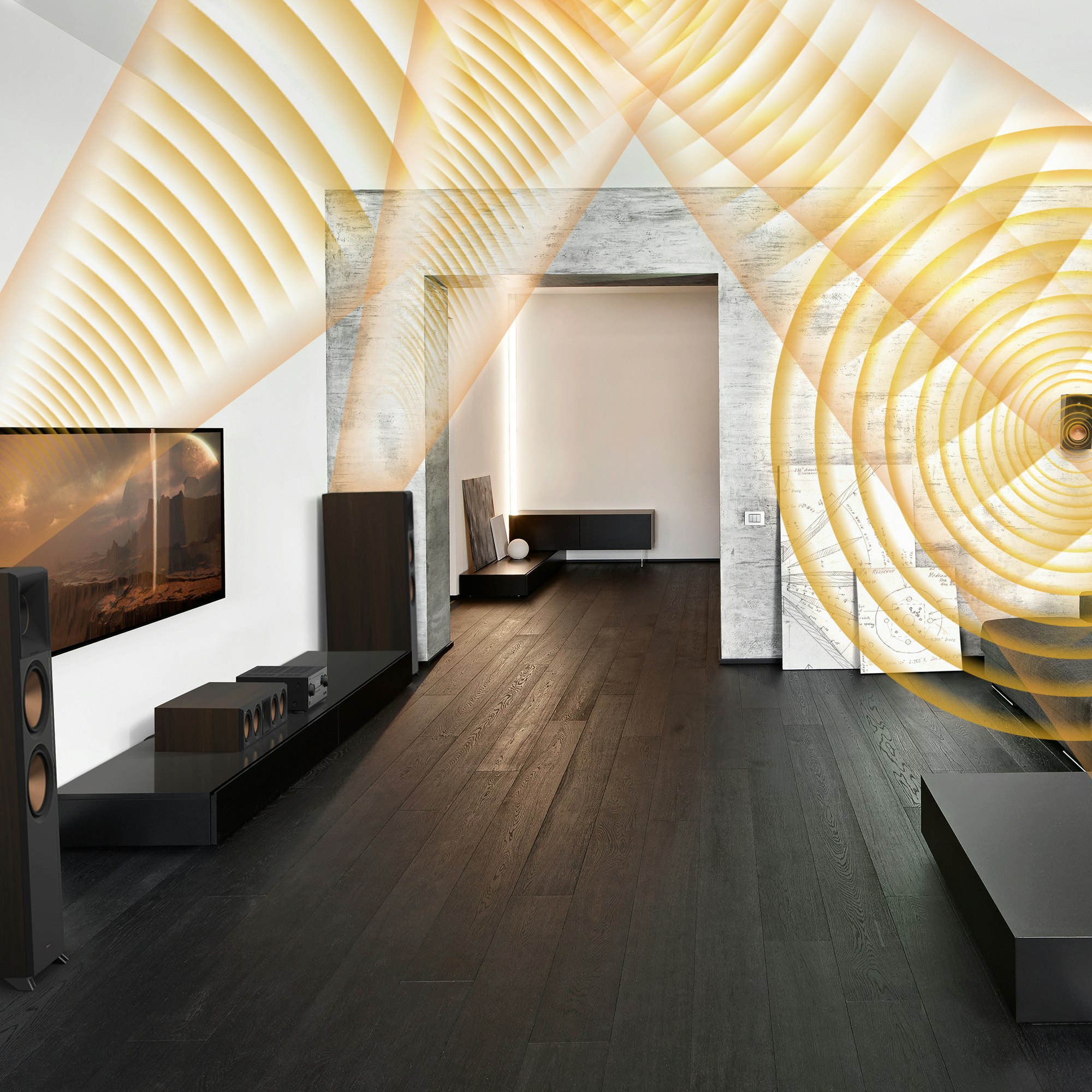 RP 8060 FA II home theater with a graphical depiction of Dolby Atmos sound waves